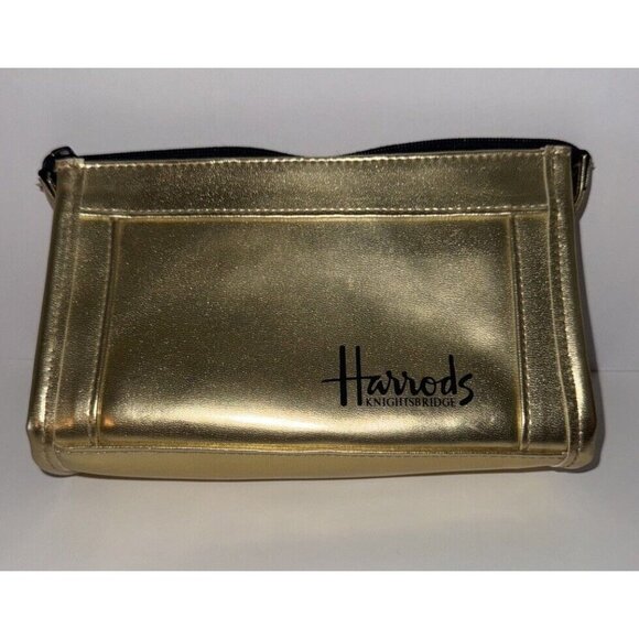 Harrods Handbags - Harrods of London Gold Logo Make Up Bag Cosmetic Pouch Zip Purse 9x5x2.5 VGUC